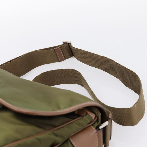 PRADA Shoulder Bag Nylon Khaki Silver Auth bs36961