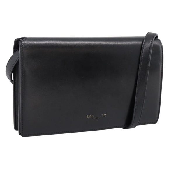 SAINT LAURENT Shoulder Bag Leather Black Gold Auth bs36963