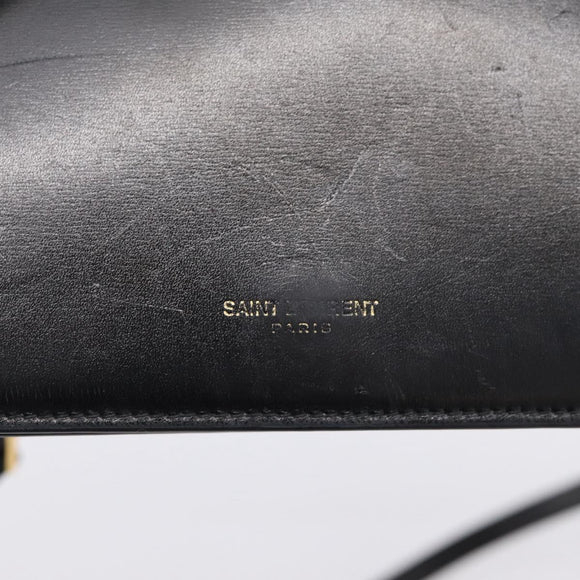 SAINT LAURENT Shoulder Bag Leather Black Gold Auth bs36963