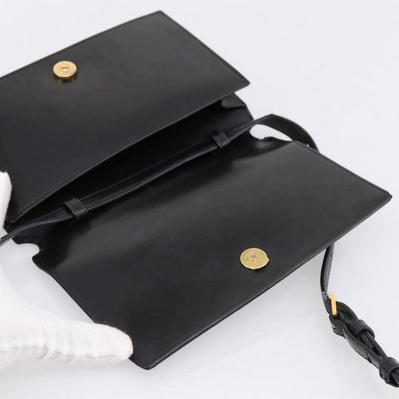 SAINT LAURENT Shoulder Bag Leather Black Gold Auth bs36963