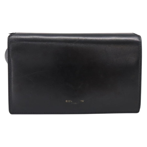 SAINT LAURENT Shoulder Bag Leather Black Gold Auth bs36963