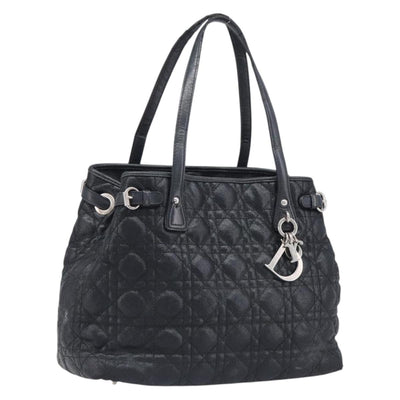 Christian Dior Canage Hand Bag Coated Canvas Black Silver Auth bs36970