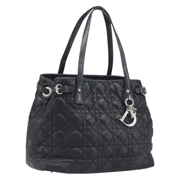 Christian Dior Canage Hand Bag Coated Canvas Black Silver Auth bs36970