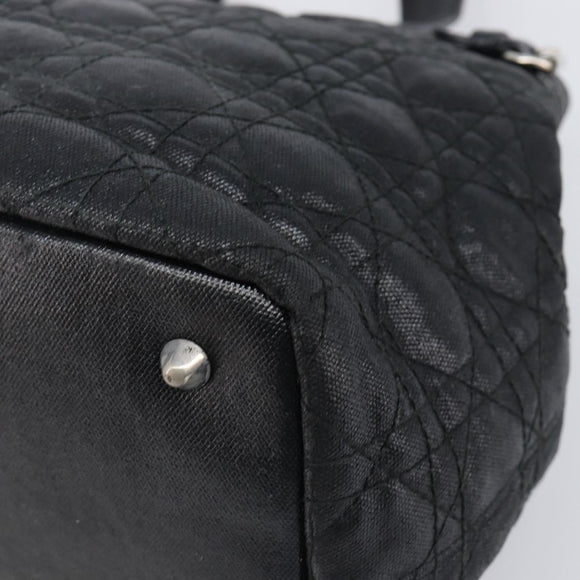 Christian Dior Canage Hand Bag Coated Canvas Black Silver Auth bs36970