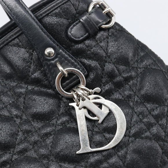 Christian Dior Canage Hand Bag Coated Canvas Black Silver Auth bs36970