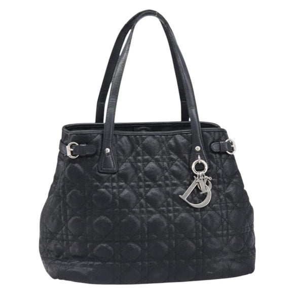Christian Dior Canage Hand Bag Coated Canvas Black Silver Auth bs36970