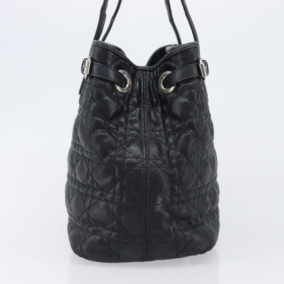 Christian Dior Canage Hand Bag Coated Canvas Black Silver Auth bs36970