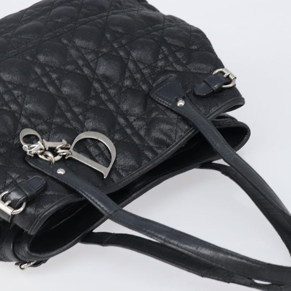 Christian Dior Canage Hand Bag Coated Canvas Black Silver Auth bs36970