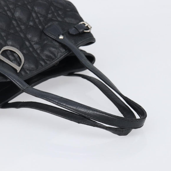 Christian Dior Canage Hand Bag Coated Canvas Black Silver Auth bs36970
