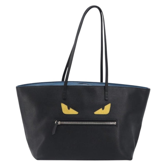 FENDI Tote Bag Leather Black Silver Auth bs36971
