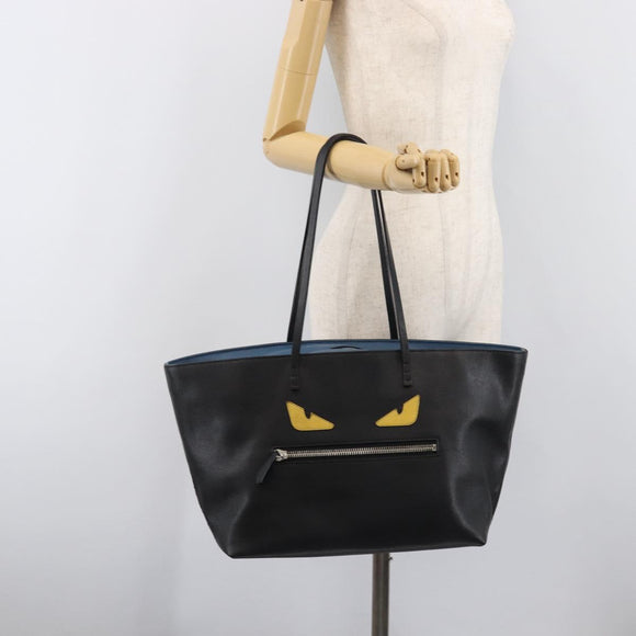 FENDI Tote Bag Leather Black Silver Auth bs36971