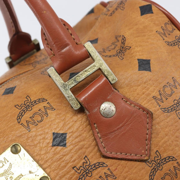 MCM Vicetos Logogram Hand Bag PVC Leather Brown Gold Auth bs36972
