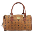MCM Vicetos Logogram Hand Bag PVC Leather Brown Gold Auth bs36972-13