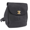 CHANEL Backpack Caviar Skin Black Gold CC Auth bs36973-1