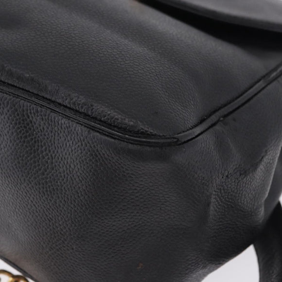 CHANEL Backpack Caviar Skin Black Gold CC Auth bs36973