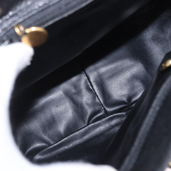 CHANEL Backpack Caviar Skin Black Gold CC Auth bs36973