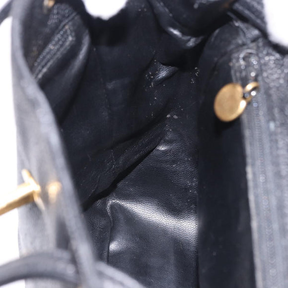 CHANEL Backpack Caviar Skin Black Gold CC Auth bs36973