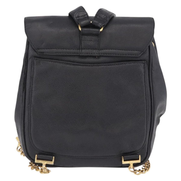 CHANEL Backpack Caviar Skin Black Gold CC Auth bs36973