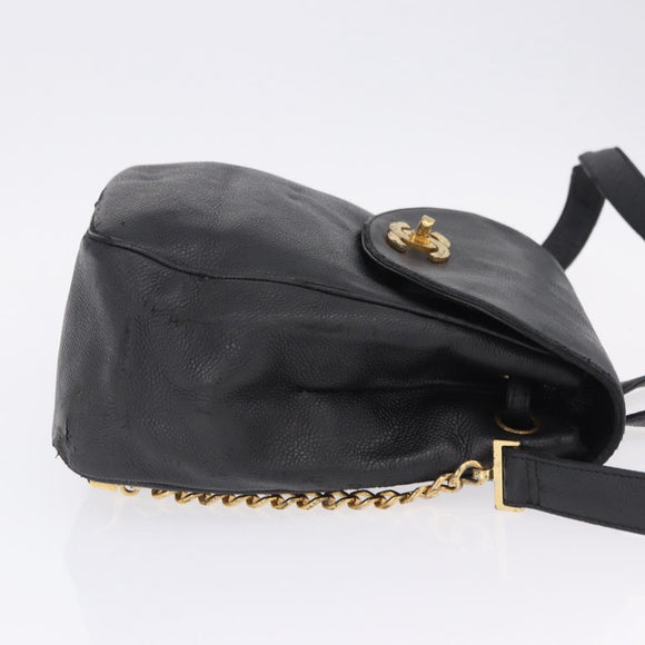 CHANEL Backpack Caviar Skin Black Gold CC Auth bs36973