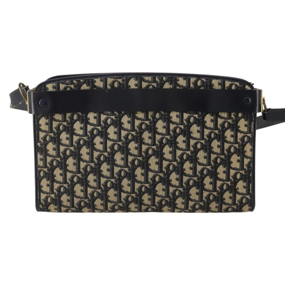 Christian Dior Trotter Canvas Shoulder Bag Navy Gold Auth bs36975