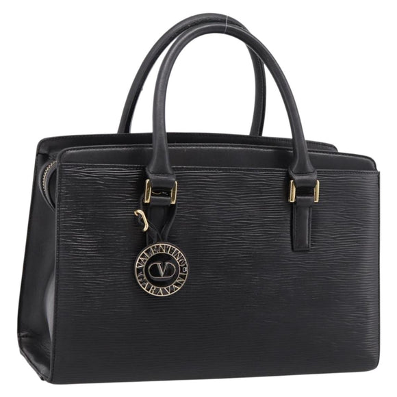 VALENTINO Hand Bag Leather Black Gold Auth bs36997