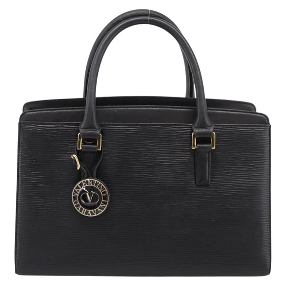 VALENTINO Hand Bag Leather Black Gold Auth bs36997