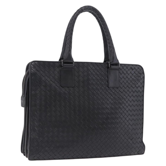 BOTTEGA VENETA INTRECCIATO Business Bag Leather Black Silver Auth bs36998