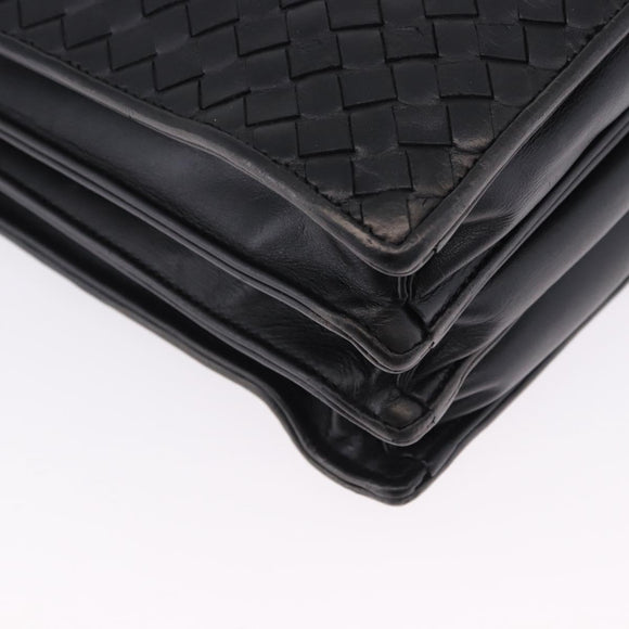 BOTTEGA VENETA INTRECCIATO Business Bag Leather Black Silver Auth bs36998