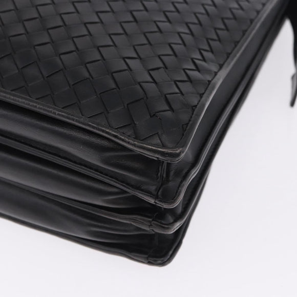 BOTTEGA VENETA INTRECCIATO Business Bag Leather Black Silver Auth bs36998