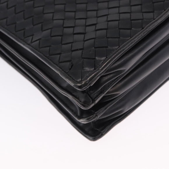 BOTTEGA VENETA INTRECCIATO Business Bag Leather Black Silver Auth bs36998