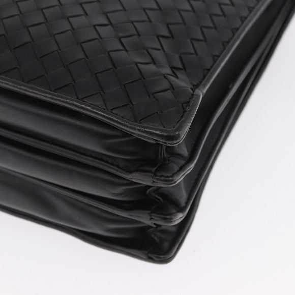 BOTTEGA VENETA INTRECCIATO Business Bag Leather Black Silver Auth bs36998
