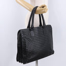 BOTTEGA VENETA INTRECCIATO Business Bag Leather Black Silver Auth bs36998-24