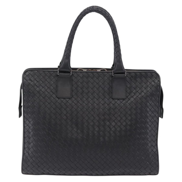 BOTTEGA VENETA INTRECCIATO Business Bag Leather Black Silver Auth bs36998