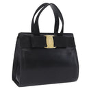 Salvatore Ferragamo Vala Hand Bag Leather Black Gold Auth bs37001-1