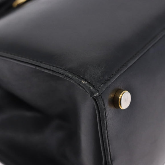 Salvatore Ferragamo Vala Hand Bag Leather Black Gold Auth bs37001