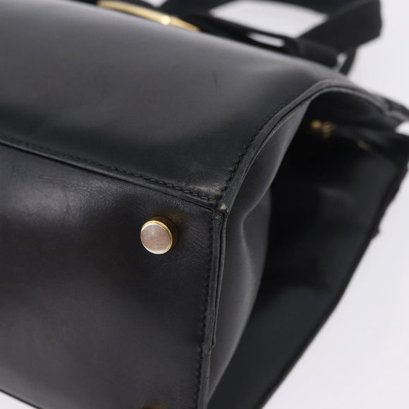 Salvatore Ferragamo Vala Hand Bag Leather Black Gold Auth bs37001