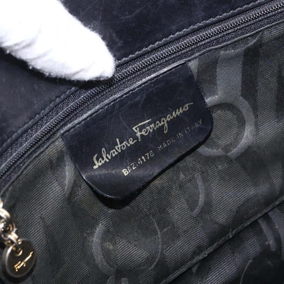 Salvatore Ferragamo Vala Hand Bag Leather Black Gold Auth bs37001