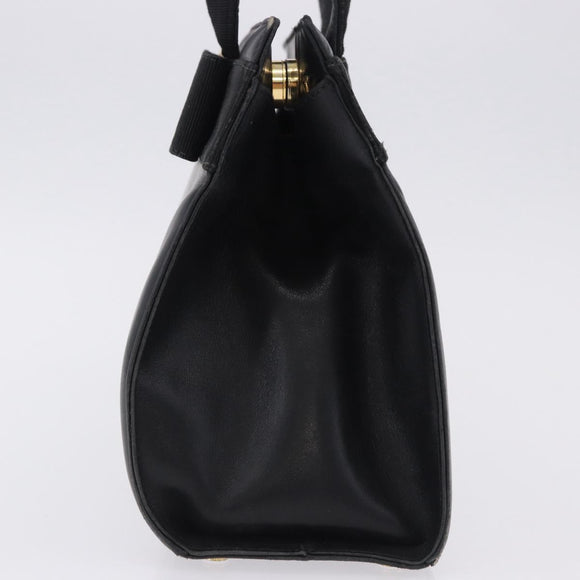 Salvatore Ferragamo Vala Hand Bag Leather Black Gold Auth bs37001