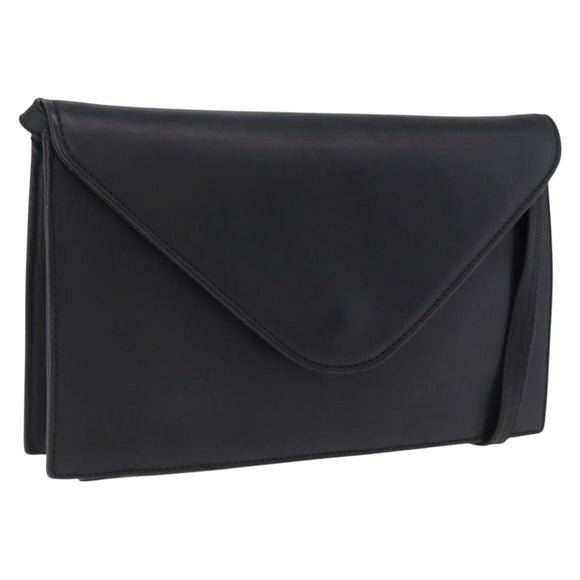VALENTINO Shoulder Bag Leather Black Gold Auth bs37002