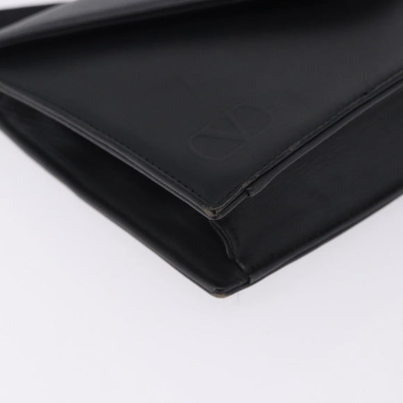 VALENTINO Shoulder Bag Leather Black Gold Auth bs37002