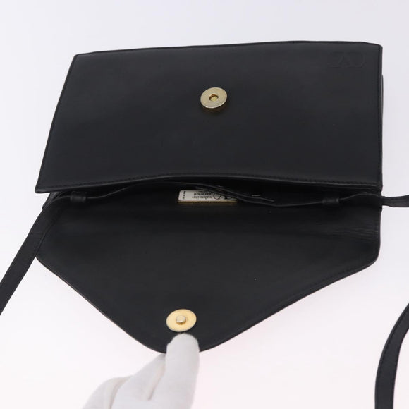 VALENTINO Shoulder Bag Leather Black Gold Auth bs37002