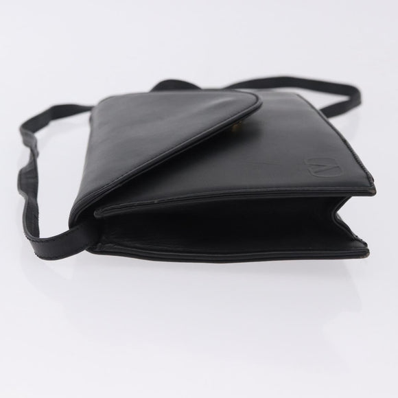 VALENTINO Shoulder Bag Leather Black Gold Auth bs37002