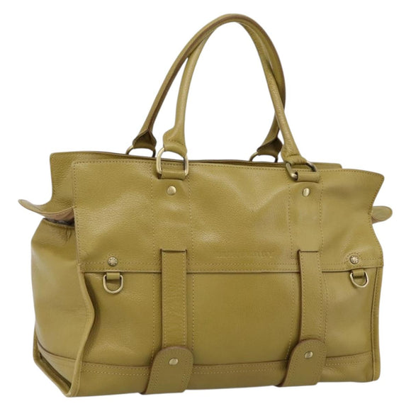 BURBERRY Hand Bag Leather Green Gold Auth bs37013