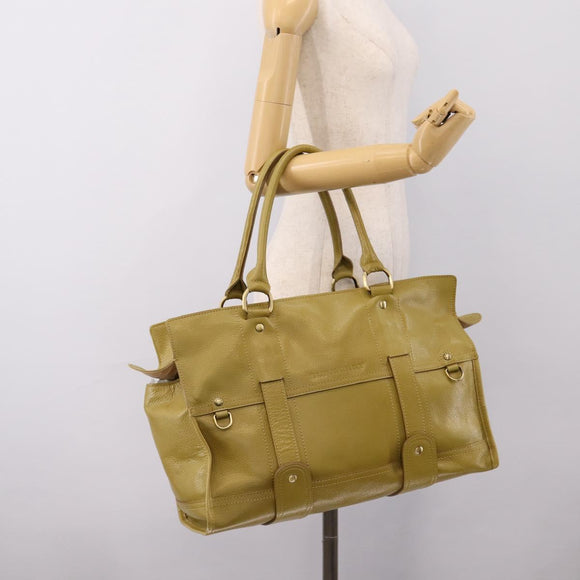 BURBERRY Hand Bag Leather Green Gold Auth bs37013