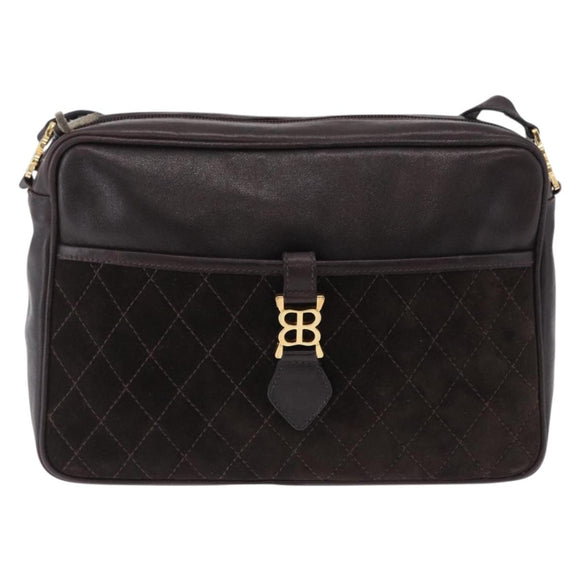 BALENCIAGA Shoulder Bag Suede Leather Brown Gold Auth bs37014