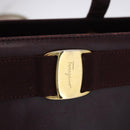 Salvatore Ferragamo Tote Bag Leather Wine Red Gold Auth bs37015-18