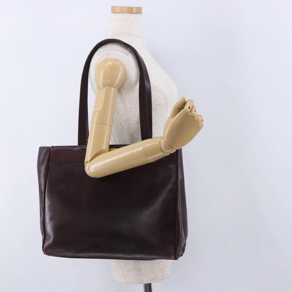 Salvatore Ferragamo Tote Bag Leather Wine Red Gold Auth bs37015