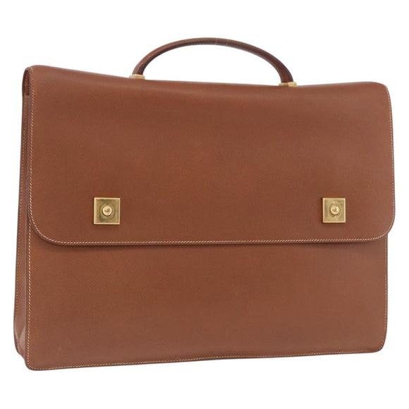 HERMES Danube 38 Business Bag Leather Brown Gold Auth bs37017