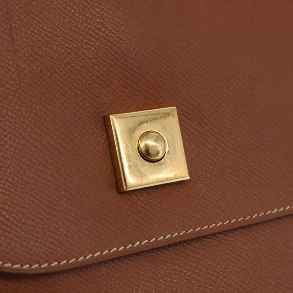 HERMES Danube 38 Business Bag Leather Brown Gold Auth bs37017