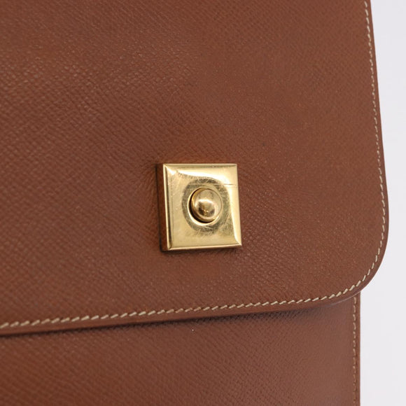 HERMES Danube 38 Business Bag Leather Brown Gold Auth bs37017